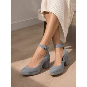 Gentle Souls Grey Oppsi Ankle Strap Mary Jane Leather Platform Pumps